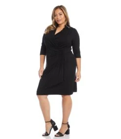 Plus Size Cascade Wrap Dress -Karen Kane Store DW13915 BLK 0057 26657801 346c 46cf bc12 0b15e1140dcd