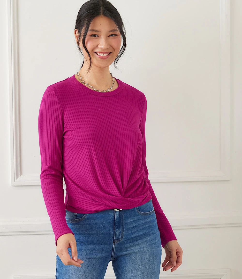 Ribbed Long Sleeve Drape Front Crossover Top 3 Ribbed Long Sleeve Drape Front Crossover Top