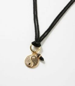 Yin Yang Disc And Gemstone Point Cord Necklace