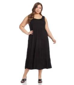 Plus Size Tiered Midi Dress -Karen Kane Store L13433W black 004 d5370b12 83ce 4b7a 8a44 1fc60fc2b687