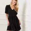 Puff Sleeve Tiered Dress 2 Puff Sleeve Tiered Dress -Karen Kane Store a2L13018P BLK 2689