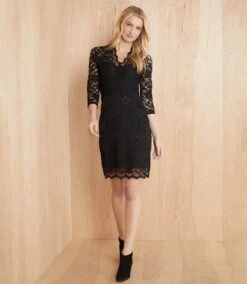 Petite Size V-Neck Scallop Lace Dress