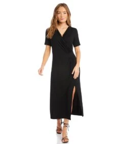 Petite Size Faux Wrap Midi Dress 12 Petite Size Faux Wrap Midi Dress -Karen Kane Store karenkane 2023 spring 1L13127P BLK 002