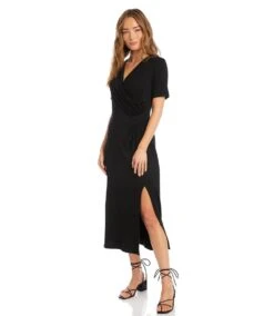 Petite Size Faux Wrap Midi Dress 13 Petite Size Faux Wrap Midi Dress -Karen Kane Store karenkane 2023 spring 1L13127P BLK 004