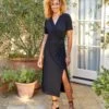 Petite Size Faux Wrap Midi Dress 2 Petite Size Faux Wrap Midi Dress -Karen Kane Store karenkane 2023 spring 1L13127 BLK 001