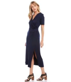 Faux Wrap Midi Dress 9 Faux Wrap Midi Dress -Karen Kane Store karenkane 2023 spring 1L13129 NAV 004