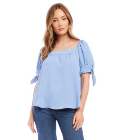 Petite Size Square Neck Top -Karen Kane Store karenkane 2023 spring 1L78205P BLU 001