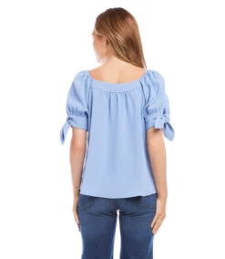 Petite Size Square Neck Top -Karen Kane Store karenkane 2023 spring 1L78205P BLU 002