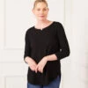 Petite Size 3/4 Sleeve Shirttail Top -Karen Kane Store karenkane 2024 fall 3L08900P BLK 000