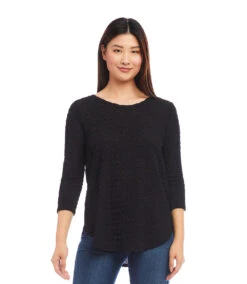 Petite Size 3/4 Sleeve Shirttail Top -Karen Kane Store karenkane 2024 fall 3L08900P BLK 00 1