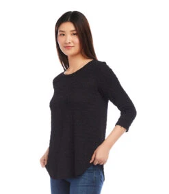 Petite Size 3/4 Sleeve Shirttail Top -Karen Kane Store karenkane 2024 fall 3L08900P BLK 00 2