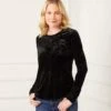 Shirred Sleeve Velvet Top -Karen Kane Store karenkane 2024 fall 3L09402 BLK 000
