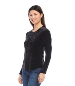 Shirred Sleeve Velvet Top -Karen Kane Store karenkane 2024 fall 3L09402 BLK 00 2