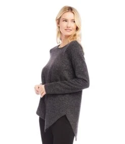 Long Sleeve Metallic Asymmetric Top -Karen Kane Store karenkane 2024 fall 3L09700 BKS 00 2