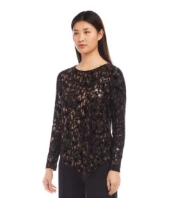 Petite Size Velvet Burnout Asymmetric Top -Karen Kane Store karenkane 2024 fall 3L10700P COP 00 2