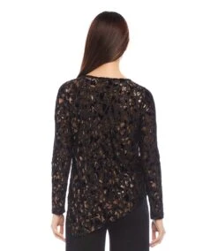 Petite Size Velvet Burnout Asymmetric Top -Karen Kane Store karenkane 2024 fall 3L10700P COP 00 3