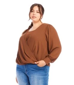 Plus Size Drape Front Top -Karen Kane Store karenkane 2024 fall 3L25009W COG 00 2