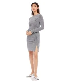 Long Sleeve Shirred Metallic Dress -Karen Kane Store karenkane 2024 fall 3L40501 MTCL 00 2