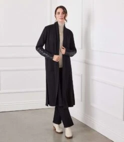 Faux Leather Patch Duster -Karen Kane Store karenkane 2024 fall 3L57505 BLK 00