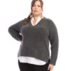 Plus Size Layered Sweater -Karen Kane Store karenkane 2024 fall 3N94281W GRA 00 1