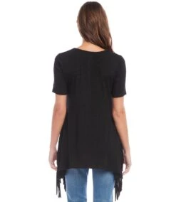 Petite Size Short Sleeve Fringe Top -Karen Kane Store karenkane 2024 spring 1L13019P BLK 004