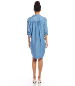 Petite Size Roll Tab Sleeve Chambray Shirtdress 8 Petite Size Roll Tab Sleeve Chambray Shirtdress -Karen Kane Store karenkane 2024 spring 1L66081P CHA 004