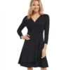 Petite Size Faux Wrap Drape Dress -Karen Kane Store karenkane 2024 spring 3L95576P BLK 001