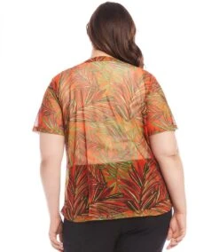 Plus Size Short Sleeve Mesh Top -Karen Kane Store karenkane 2024 summer 2L02537W PRT 003