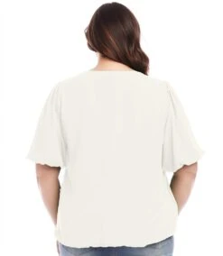 Plus Size Sleeve Puff Sleeve Top -Karen Kane Store karenkane 2024 summer 2L25424W IVO 003