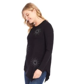 Petite Size Embellished Asymmetric Top -Karen Kane Store karenkane 2024 winter 4L13033P BLK 00 2