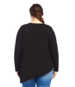 Plus Size Embellished Asymmetric Top 8 Plus Size Embellished Asymmetric Top -Karen Kane Store karenkane 2024 winter 4L13033W BLK 00 3