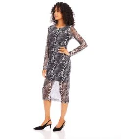 Mesh Side Shirred Midi Dress -Karen Kane Store karenkane 2024 winter 4L17801 PRT 00 2