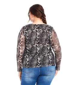 Plus Size Mesh Long Sleeve Top 8 Plus Size Mesh Long Sleeve Top -Karen Kane Store karenkane 2024 winter 4L17802W PRT 00 3
