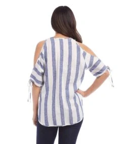 Cold Shoulder Tie Sleeve Top 9 Cold Shoulder Tie Sleeve Top -Karen Kane Store stripe 3 zoom dcaa3364 c889 4908 adef 0d3e7a60d624